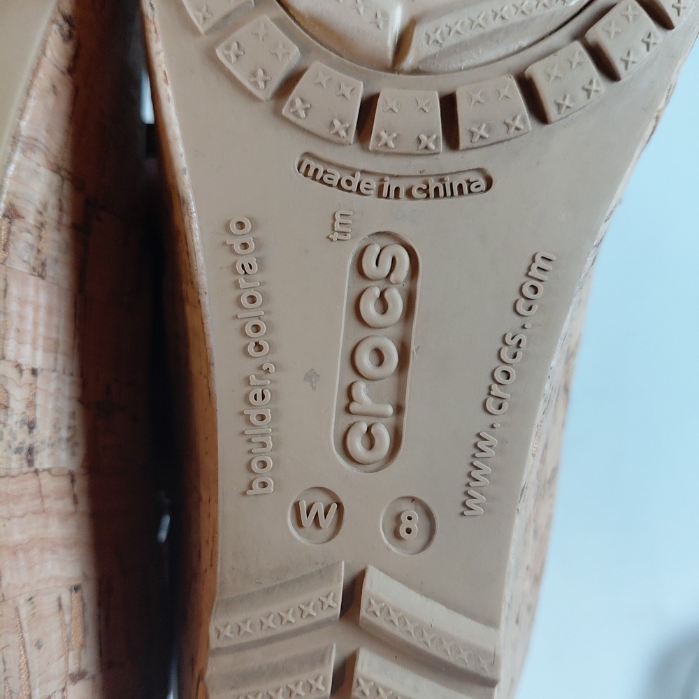 Crocs Wedge Sandals 11847 Size 8 A-Leigh Cork Black Leather Boho Slide - Picture 9 of 9